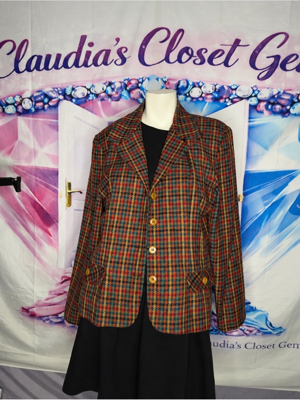 Vintage 90’s Multicolor Plaid Women's Blazer - Classic Tailored Jacket